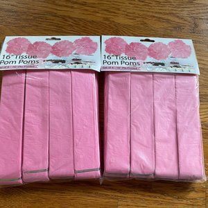 24 Tissue Paper Pom Poms in Peony Pink, Fuchsia Pink, and Orange